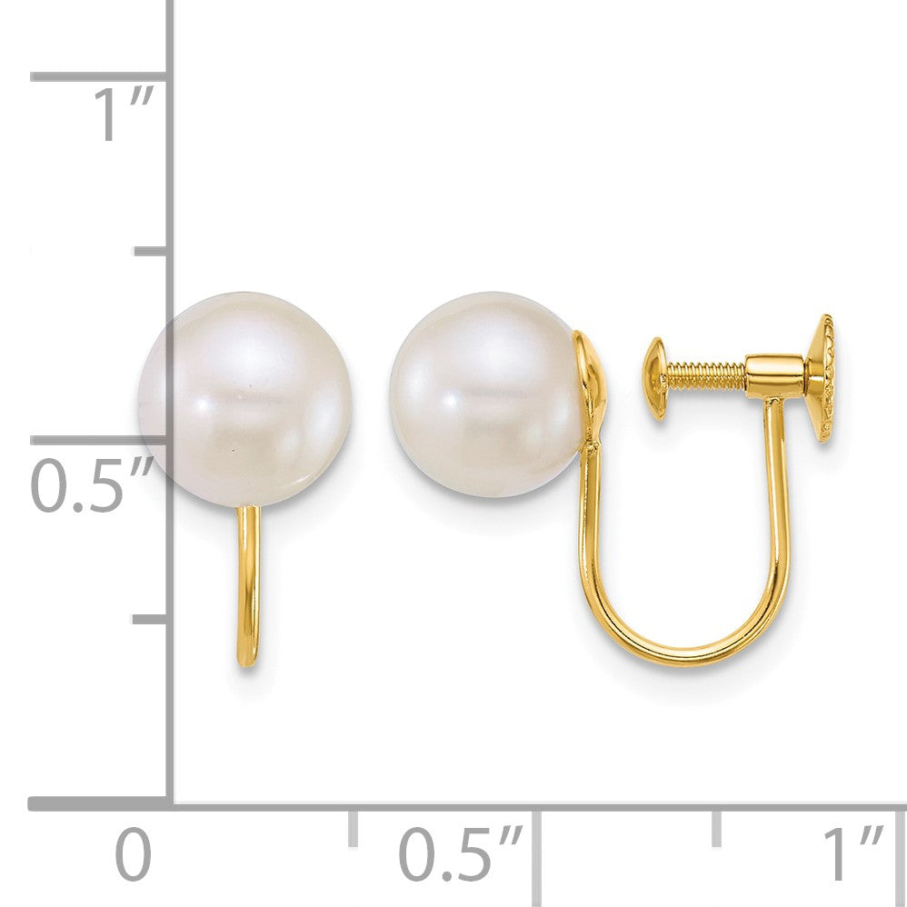 14k Polished 7-8mm Round Akoya Saltwater Cultured Pearl Non-Pierced Earrings