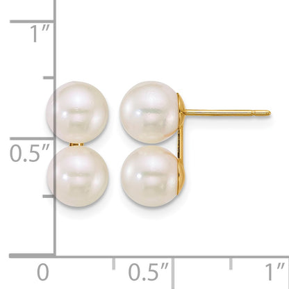 14k Polished 6-7mm White Round Akoya Saltwater Cultured Double Pearl Post Earrings