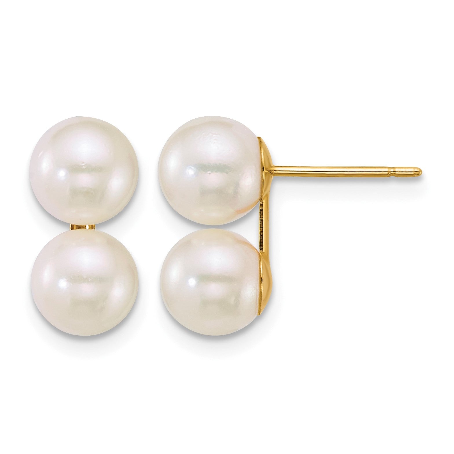 14k Polished 6-7mm White Round Akoya Saltwater Cultured Double Pearl Post Earrings