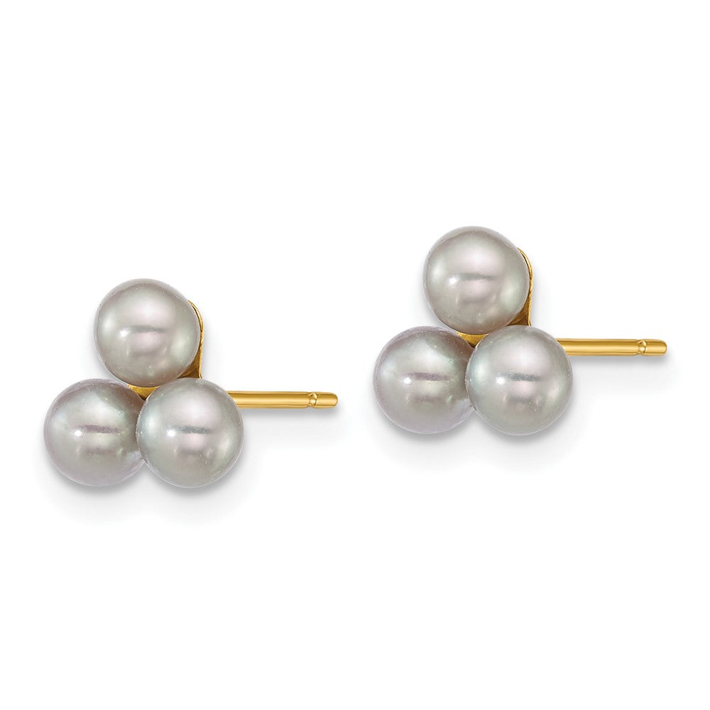 14k 3-4mm Grey Button Freshwater Cultured 3 Pearl Post Earrings