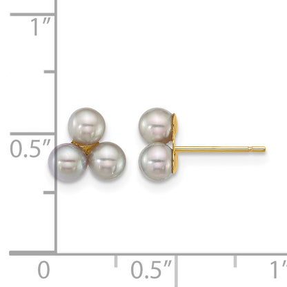 14k Polished 3-4mm Button Grey Freshwater Cultured 3-Pearl Post Earrings
