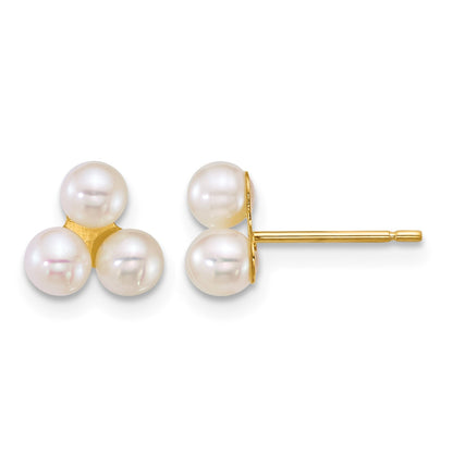 14k Polished 3-4mm Button White Freshwater Cultured 3-Pearl Post Earrings