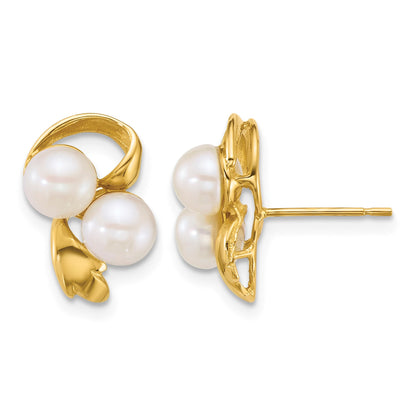 14k Polished 5-6mm Button White Freshwater Cultured 2-Pearl Post Earrings