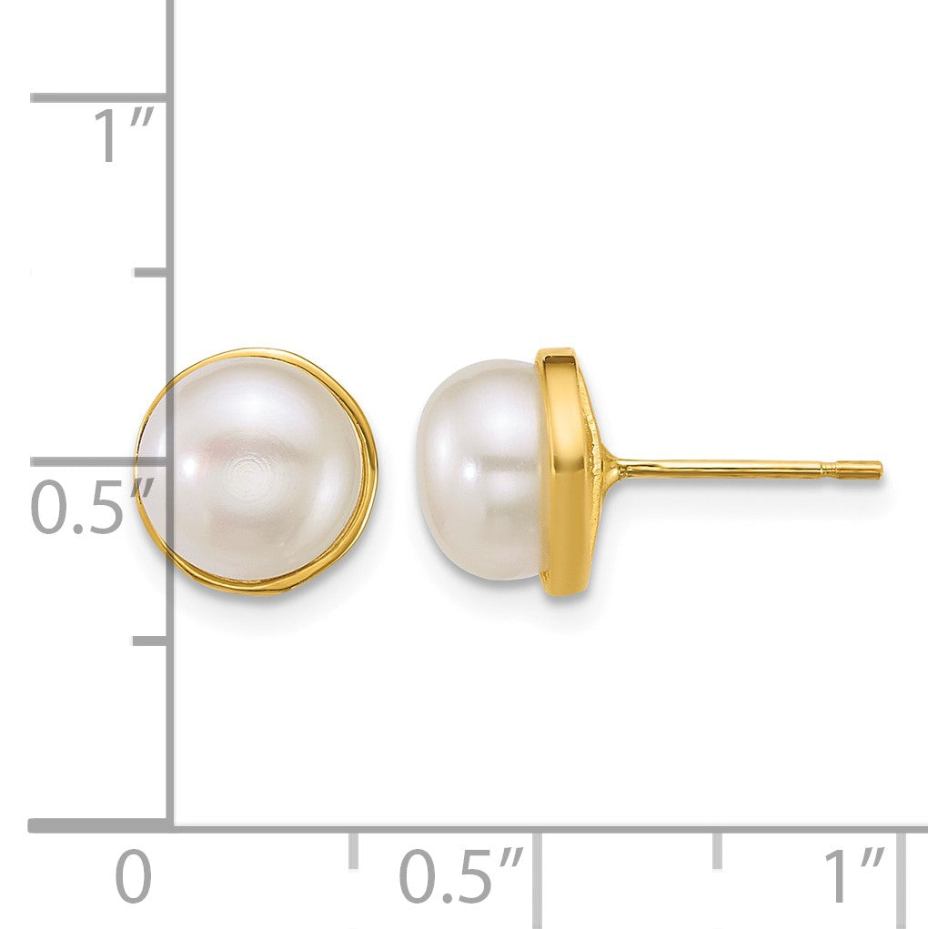 14k Polished 7-8mm Button White Freshwater Cultured Pearl Post Earrings