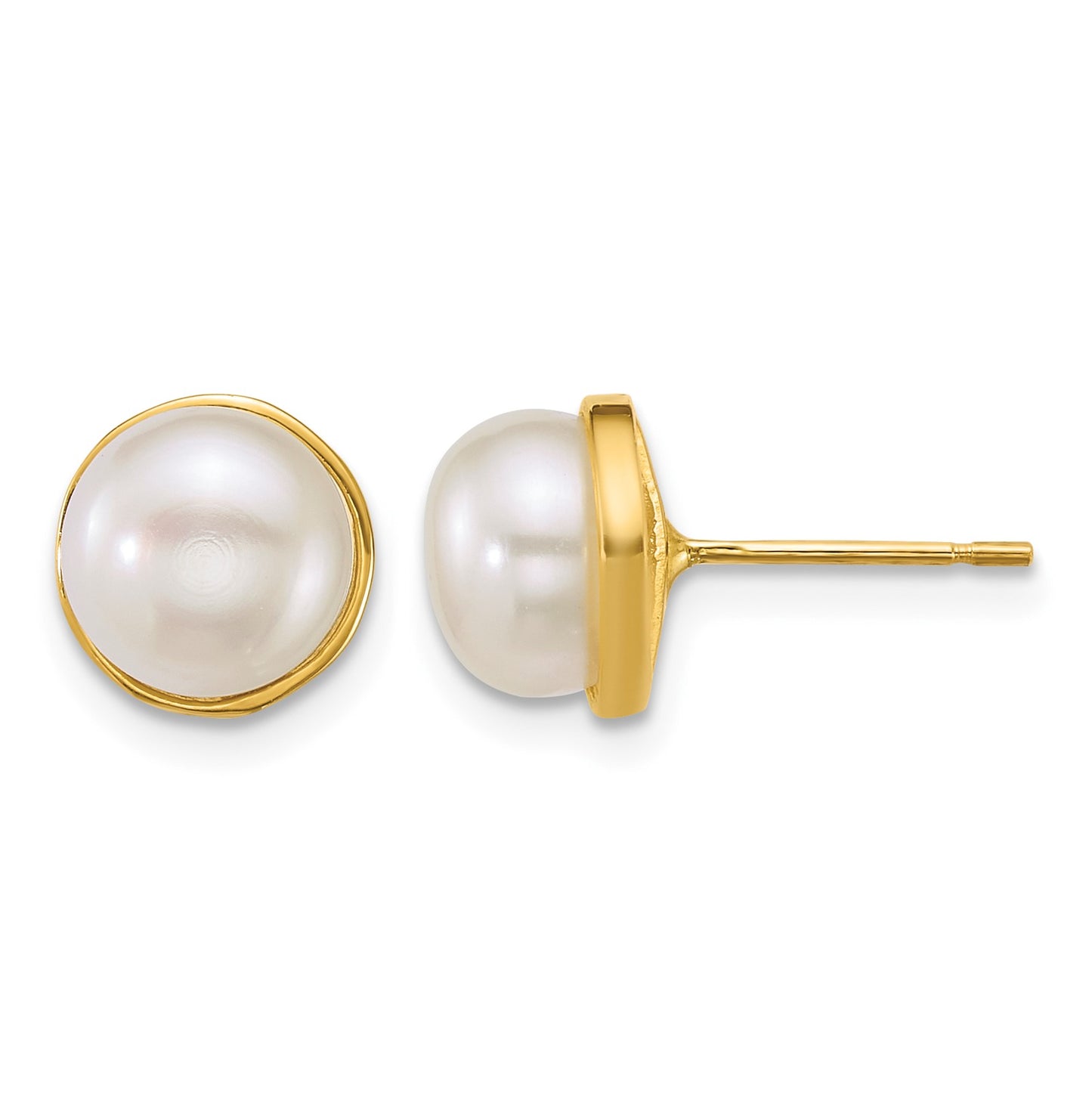 14k Polished 7-8mm Button White Freshwater Cultured Pearl Post Earrings