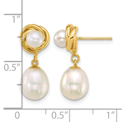 14k Polished 4-5mm Button and 7-8mm Rice White Freshwater Cultured Pearl Dangle Post Earrings