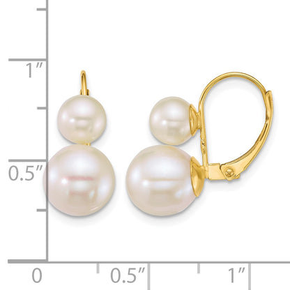 14k Polished 6-9mm Round White Freshwater Cultured 2-Pearl Leverback Earrings