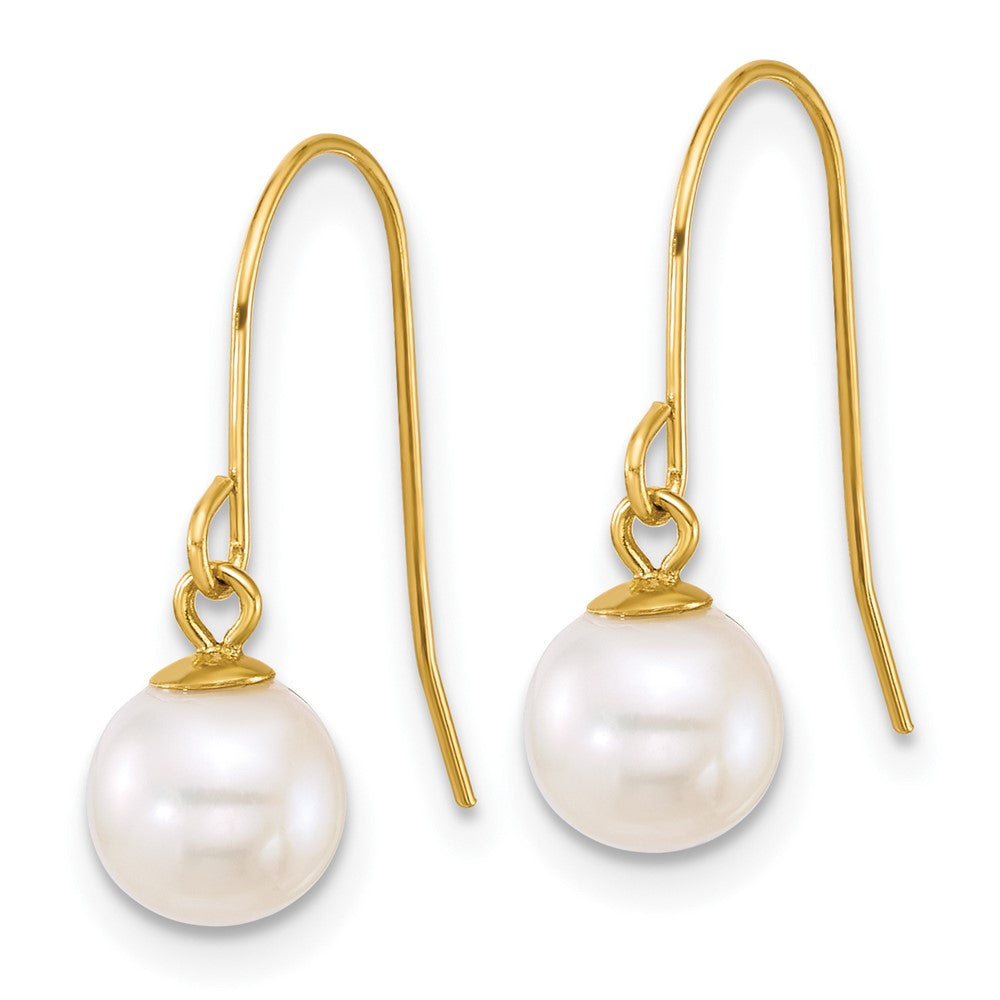 14k 6-7mm White Round Freshwater Cultured Pearl Dangle Shepherd Hook Earrings