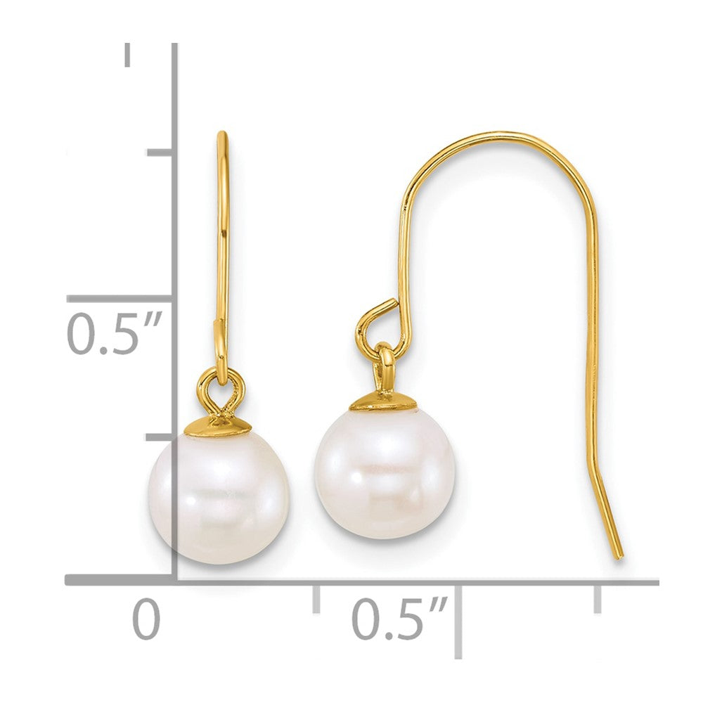 14k 6-7mm White Round Freshwater Cultured Pearl Dangle Shepherd Hook Earrings