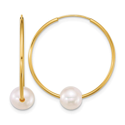 14k Polished 6-7mm Semi-Round White Freshwater Cultured Pearl Endless Hoop Earrings