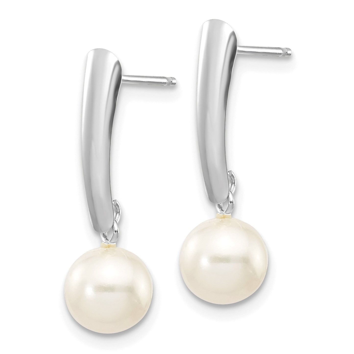 14k White Gold 6-7mm White Round Freshwater Cultured Pearl Post Dangle Earrings