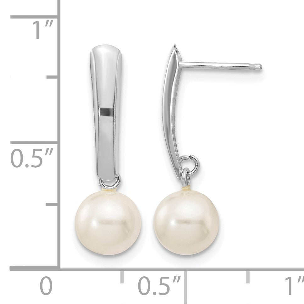 14k White Gold 6-7mm White Round Freshwater Cultured Pearl Post Dangle Earrings