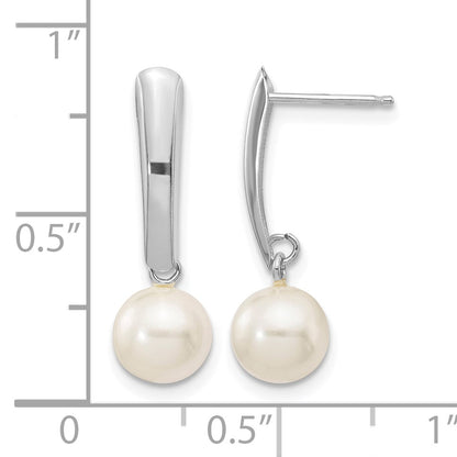 14k White Gold 6-7mm White Round Freshwater Cultured Pearl Post Dangle Earrings