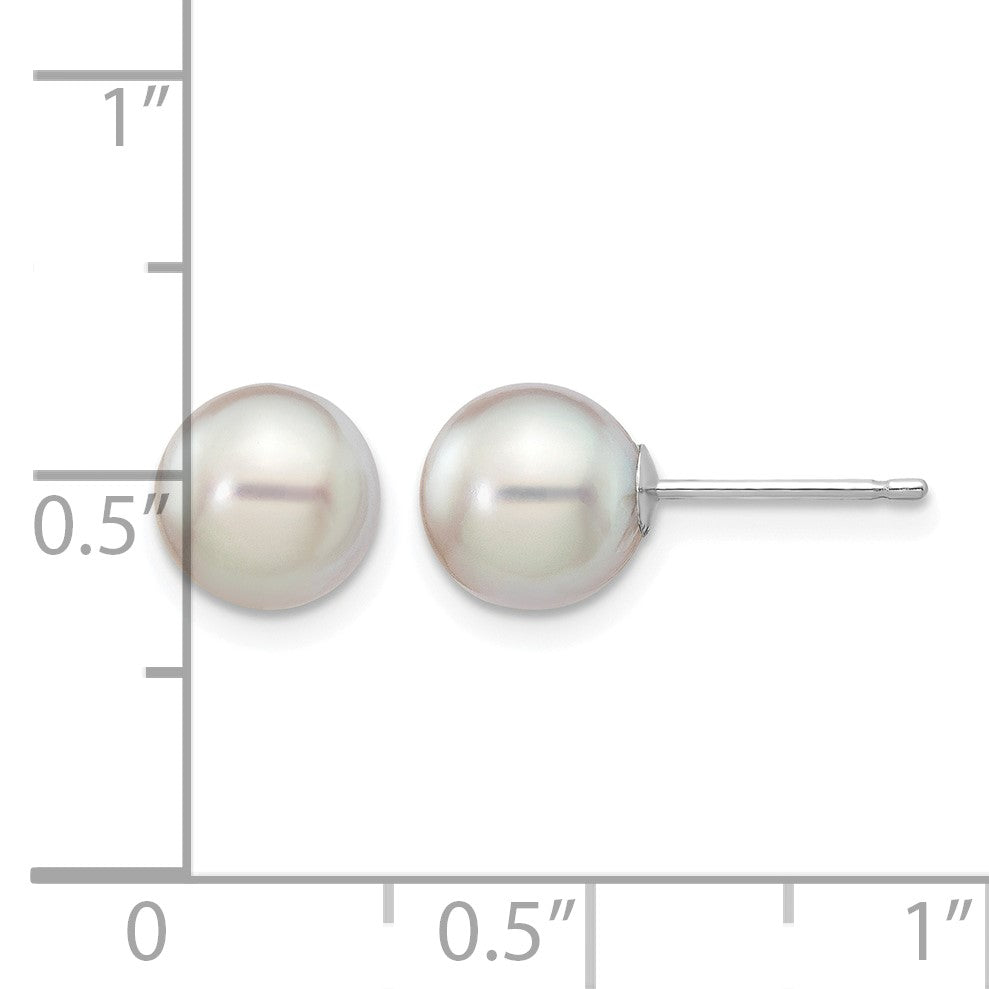 14k White Gold 7-8mm Grey Round Akoya Saltwater Cultured Pearl Post Earrings