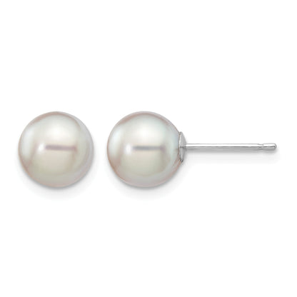 14k White Gold 7-8mm Grey Round Akoya Saltwater Cultured Pearl Post Earrings