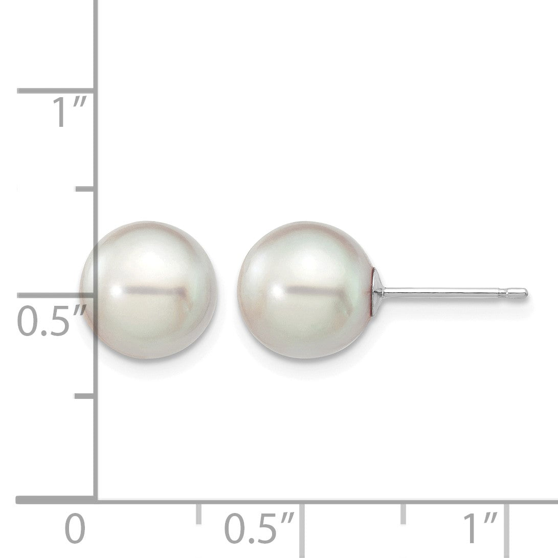 14k White Gold 8-9mm Grey Round Akoya Saltwater Cultured Pearl Post Earrings