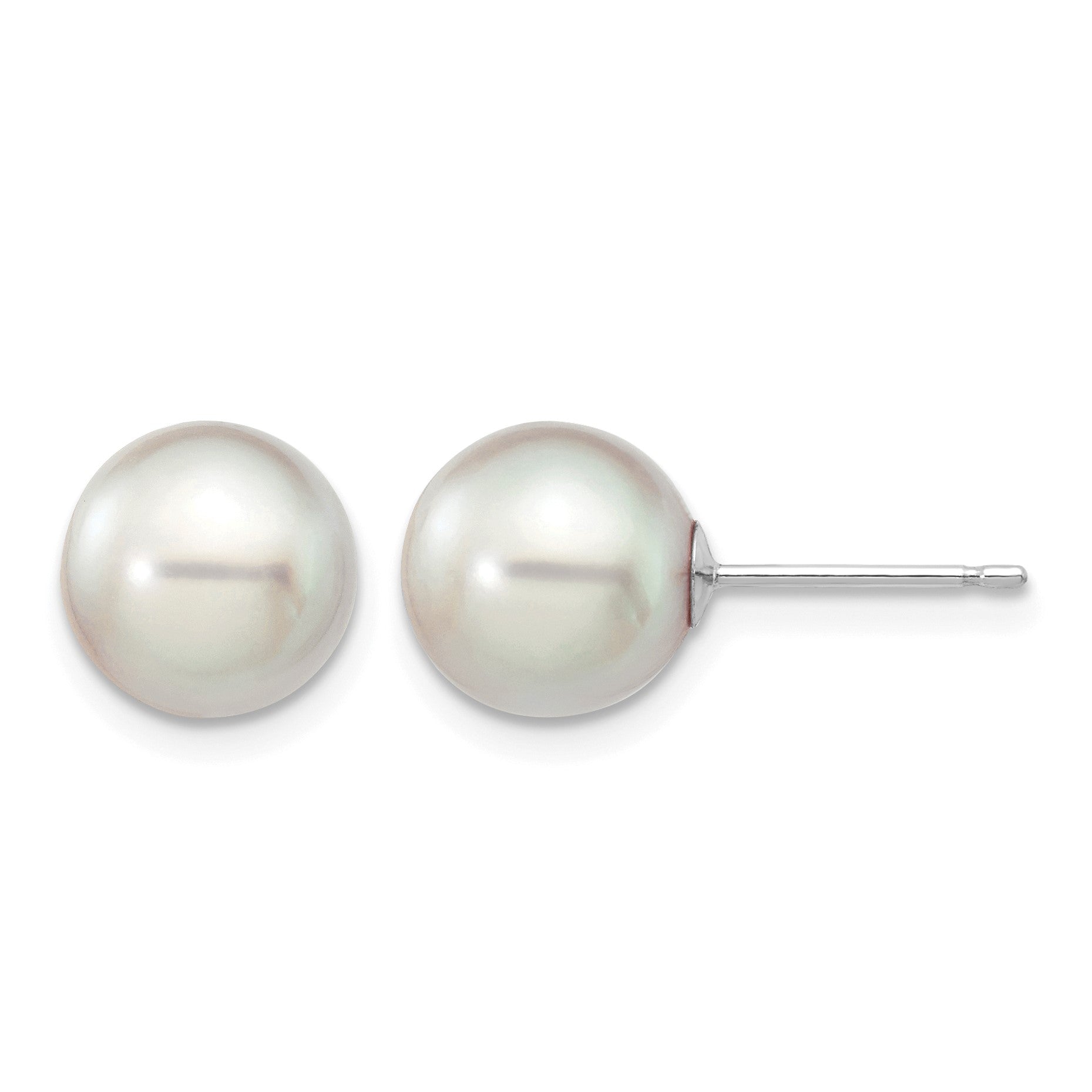14k White Gold 8-9mm Grey Round Akoya Saltwater Cultured Pearl Post Earrings