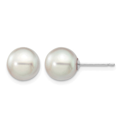 14k White Gold 8-9mm Grey Round Akoya Saltwater Cultured Pearl Post Earrings