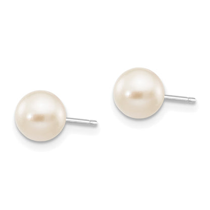 14k White Gold 6-7mm White Round Akoya Saltwater Cultured Pearl Post Earrings