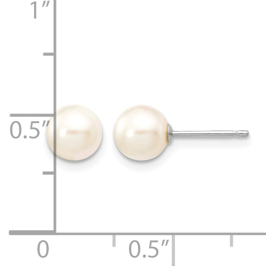 14k White Gold 6-7mm White Round Akoya Saltwater Cultured Pearl Post Earrings