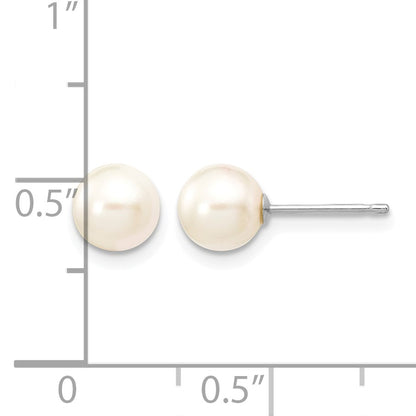 14k White Gold 6-7mm White Round Akoya Saltwater Cultured Pearl Post Earrings