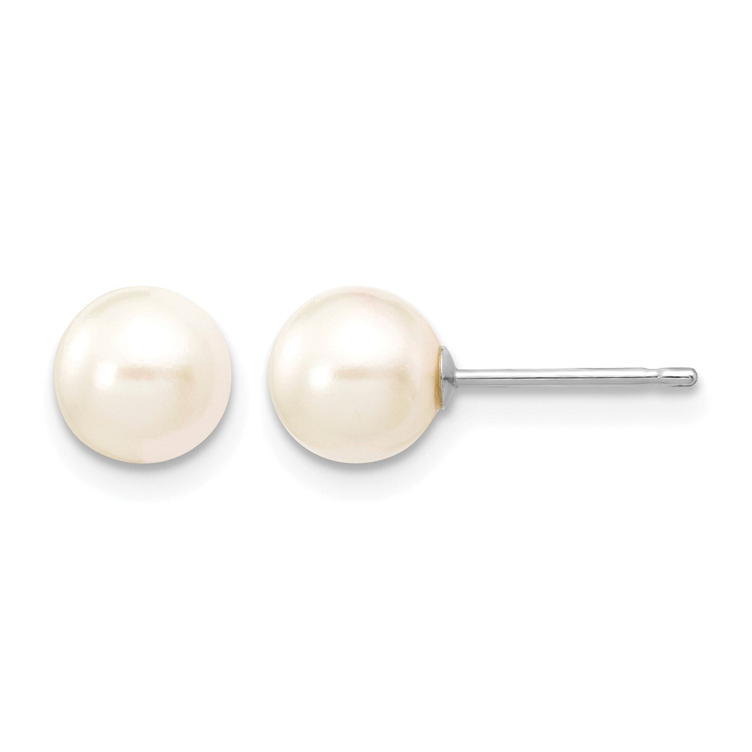 14k White Gold 6-7mm White Round Akoya Saltwater Cultured Pearl Post Earrings