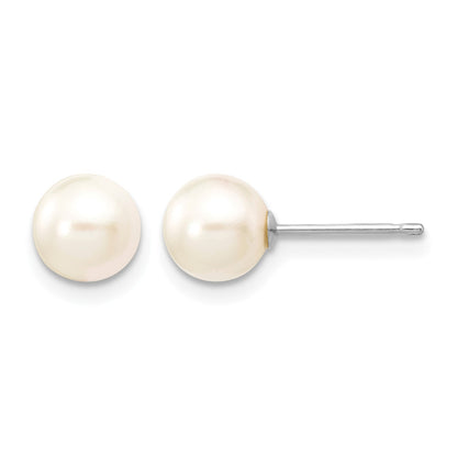 14k White Gold 6-7mm White Round Akoya Saltwater Cultured Pearl Post Earrings