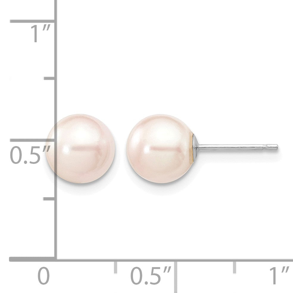 14k White Gold 7-8mm White Round Akoya Saltwater Cultured Pearl Post Earrings