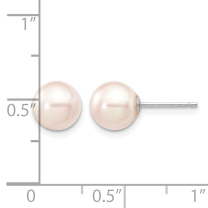 14k White Gold 7-8mm White Round Akoya Saltwater Cultured Pearl Post Earrings