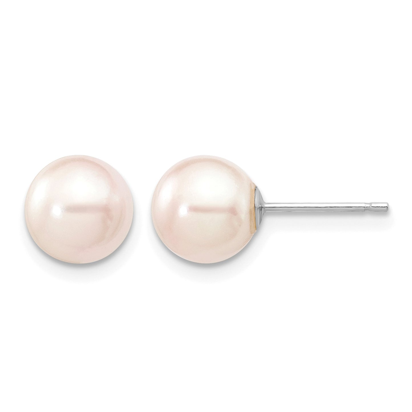 14k White Gold 7-8mm White Round Akoya Saltwater Cultured Pearl Post Earrings
