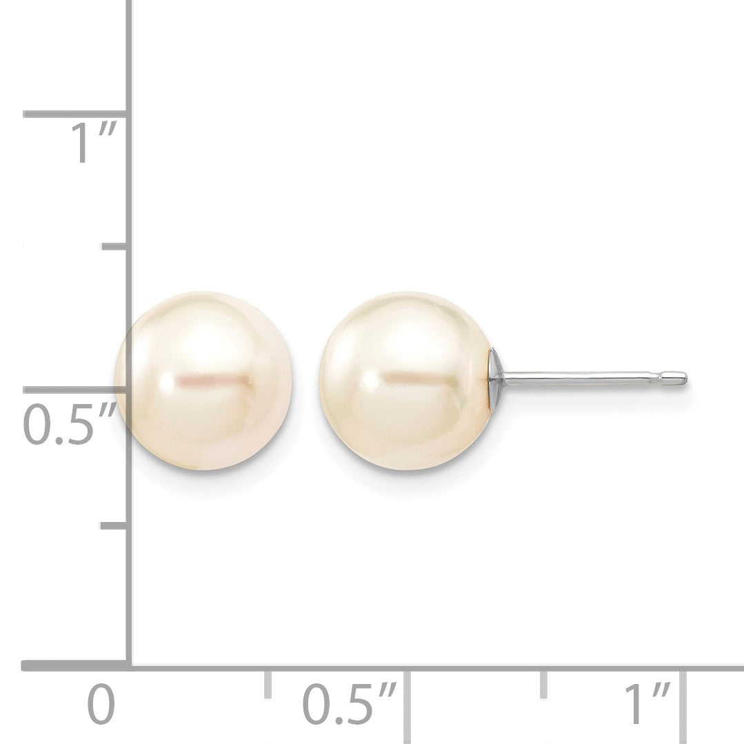 14k White Gold 8-9mm White Round Akoya Saltwater Cultured Pearl Post Earrings