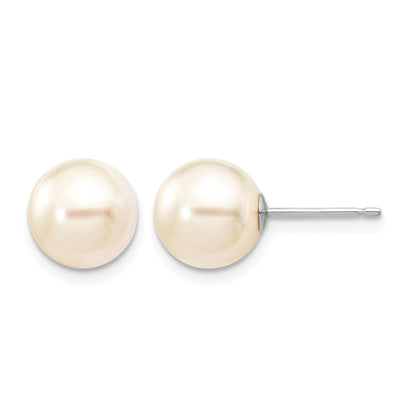 14k White Gold 8-9mm White Round Akoya Saltwater Cultured Pearl Post Earrings