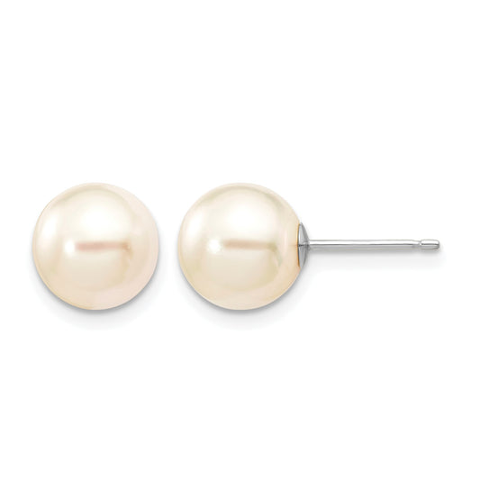 14k White Gold 8-9mm White Round Akoya Saltwater Cultured Pearl Post Earrings