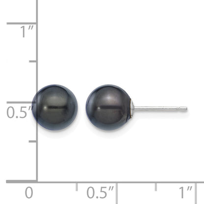 14k White Gold 7-8mm Black Round Akoya Saltwater Cultured Pearl Post Earrings