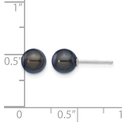14k White Gold 6-7mm Black Round Akoya Saltwater Cultured Pearl Post Earrings