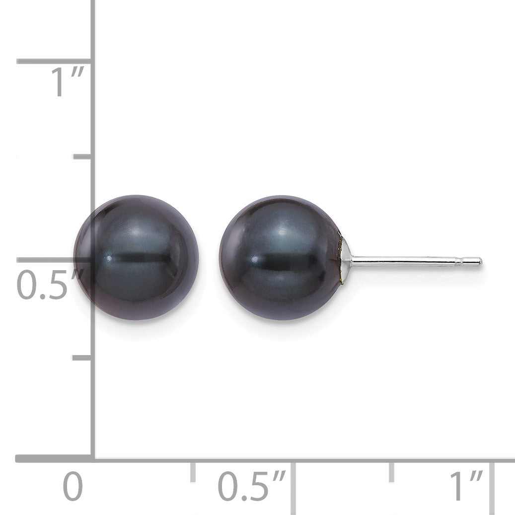 14k White Gold 8-9mm Black Round Black Akoya Saltwater Cultured Pearl Post Earrings