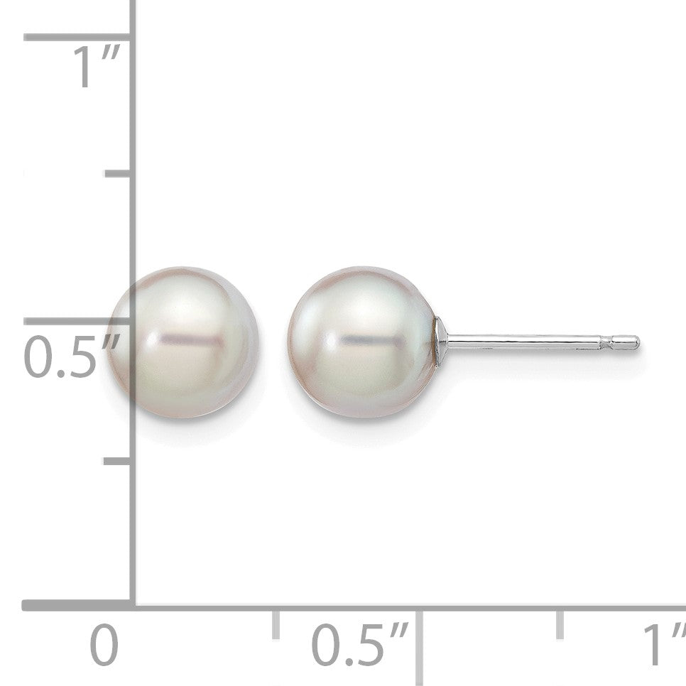 14k White Gold 6-7mm Grey Round Akoya Saltwater Cultured Pearl Post Earrings