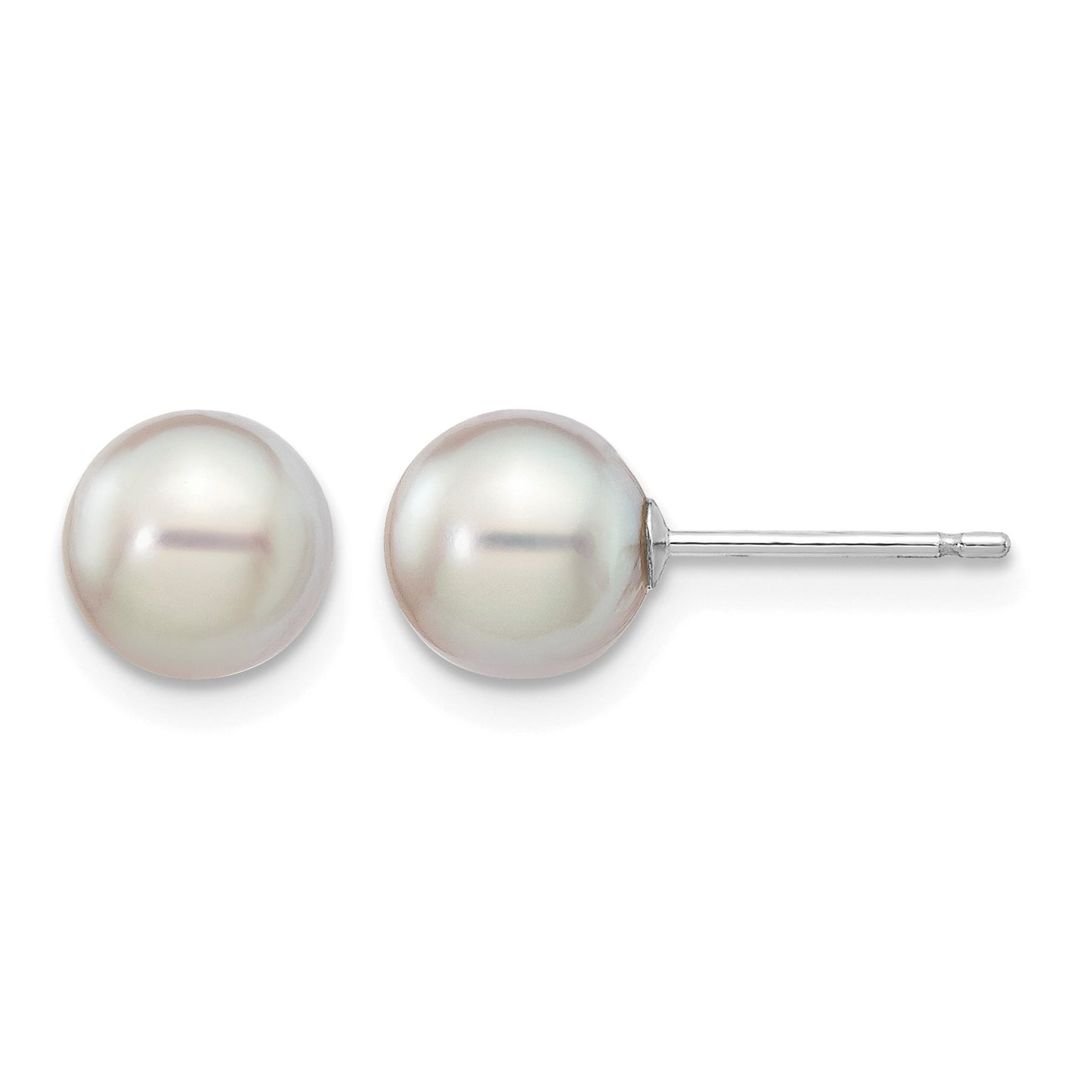 14k White Gold 6-7mm Grey Round Akoya Saltwater Cultured Pearl Post Earrings