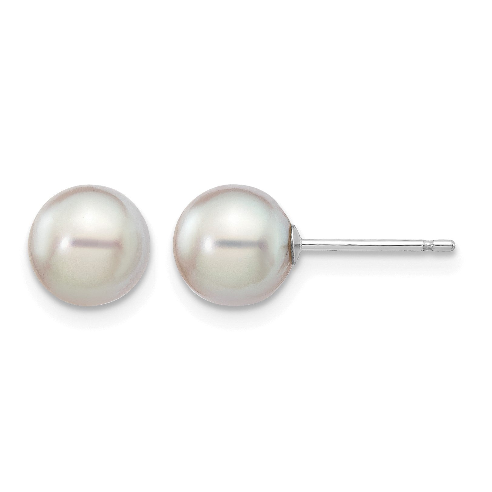 14k White Gold 6-7mm Grey Round Akoya Saltwater Cultured Pearl Post Earrings