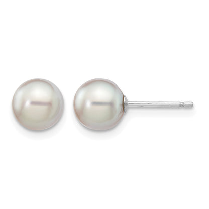 14k White Gold 6-7mm Grey Round Akoya Saltwater Cultured Pearl Post Earrings