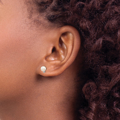 14k White Gold 5-6mm White Round Akoya Saltwater Cultured Pearl and .02 Carat Diamond Earrings