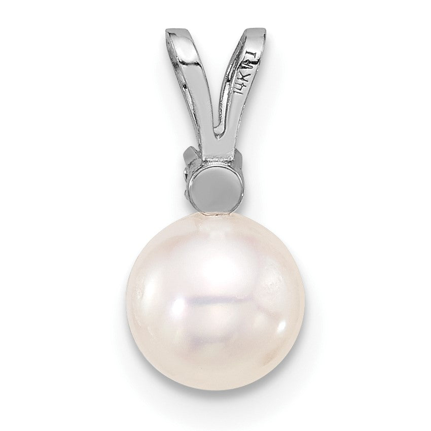 14k White Gold 6-7mm White Round Akoya Saltwater Pearl and .03 Carat Diamond Pendant