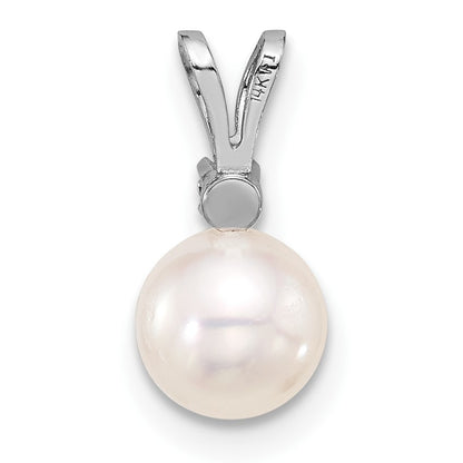 14k White Gold 6-7mm White Round Akoya Saltwater Pearl and .03 Carat Diamond Pendant