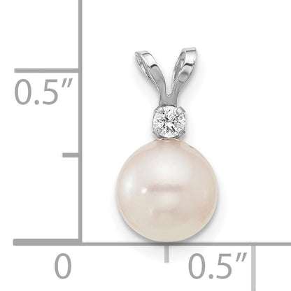 14k White Gold 7-8mm White Round Akoya Saltwater Cultured Pearl and .05 Carat Diamond Pendant