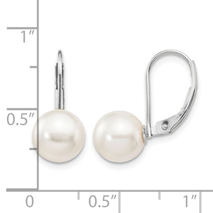 14k White Gold 8-9mm White Round Akoya Saltwater Cultured Pearl Leverback Earrings