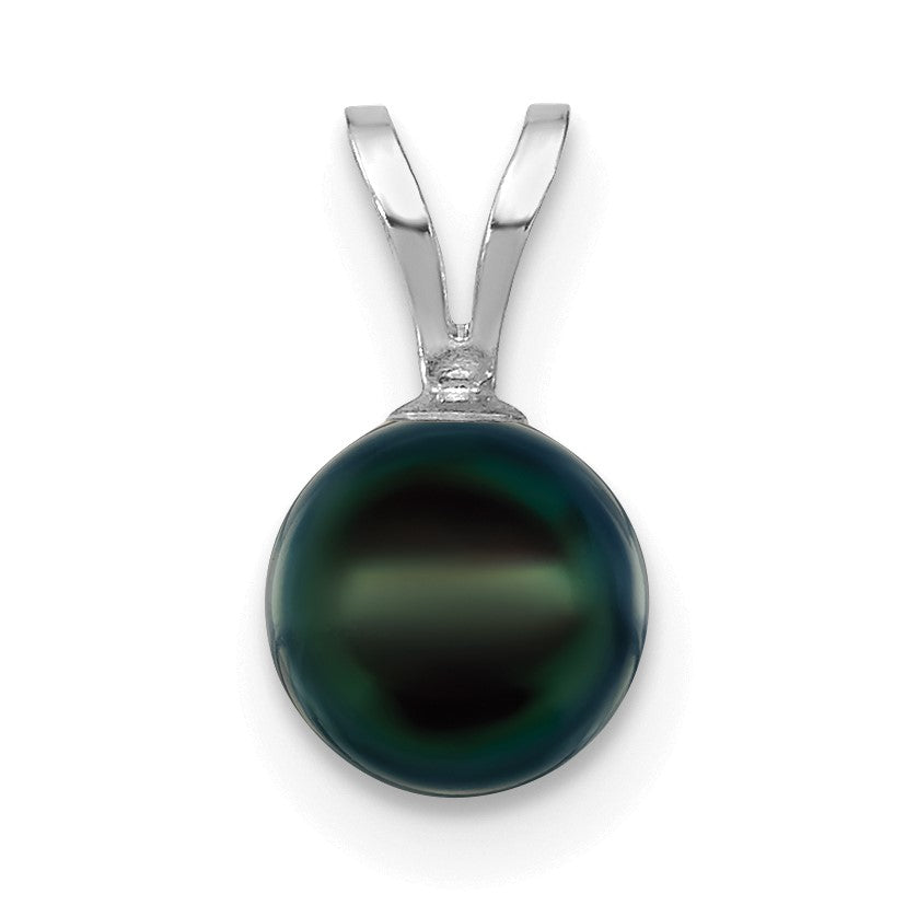 14k White Gold 6-7mm Round Black Akoya Saltwater Cultured Pendant