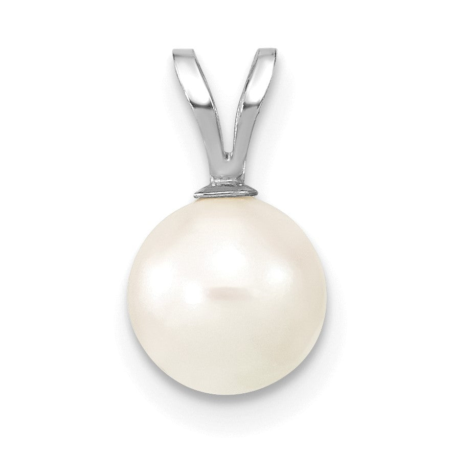 14k White Gold 7-8mm White Round Akoya Saltwater Cultured Pendant
