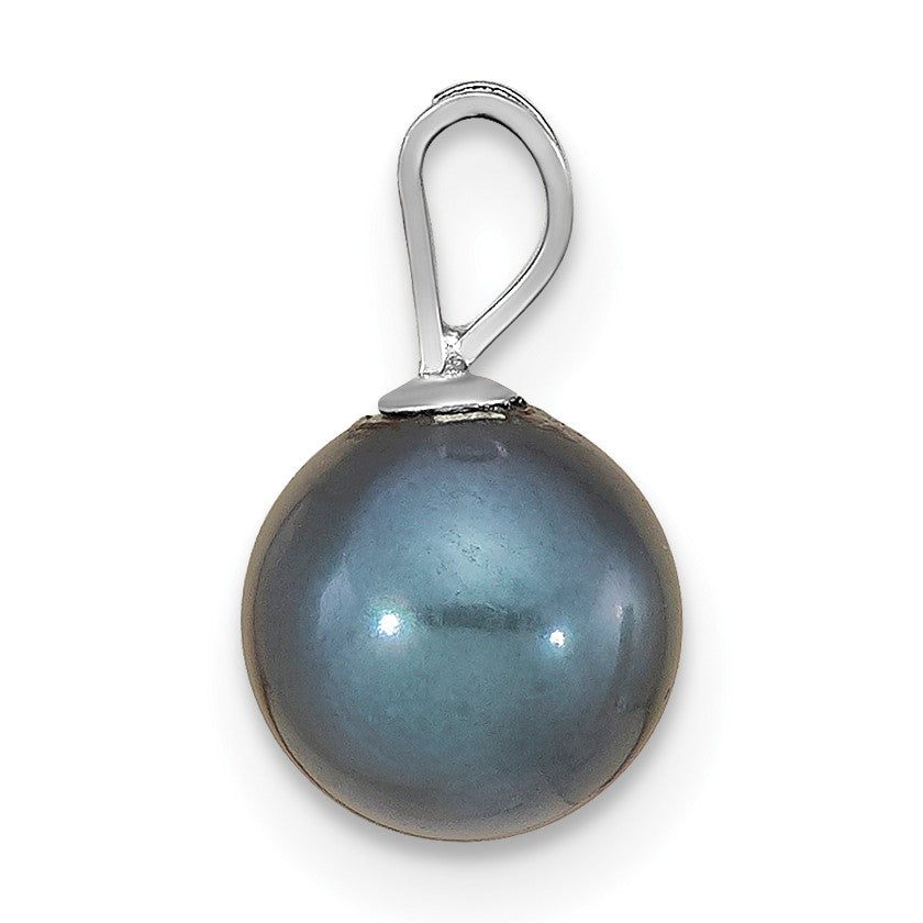 14k White Gold 7-8mm Round Black Akoya Saltwater Cultured Pendant