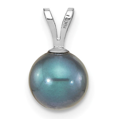 14k White Gold 7-8mm Round Black Akoya Saltwater Cultured Pendant