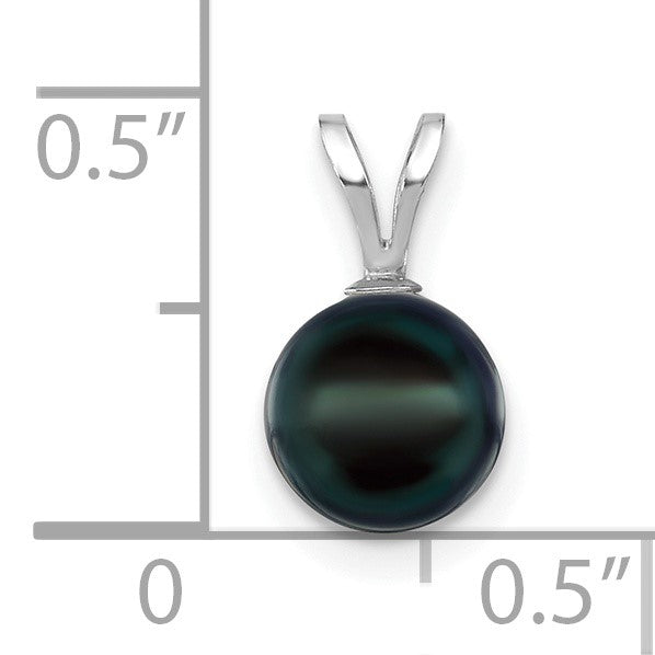 14k White Gold 7-8mm Round Black Akoya Saltwater Cultured Pendant